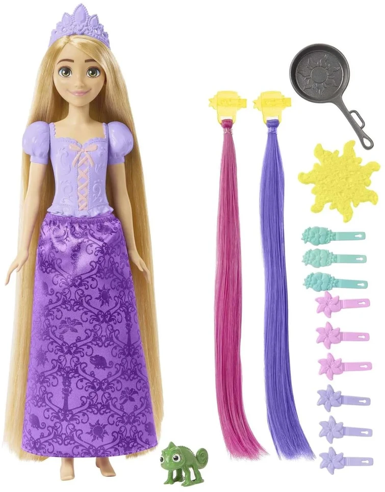 Barbie Mattel Disney Princess Rapunzel lėlė su plaukų priedais HLW18
