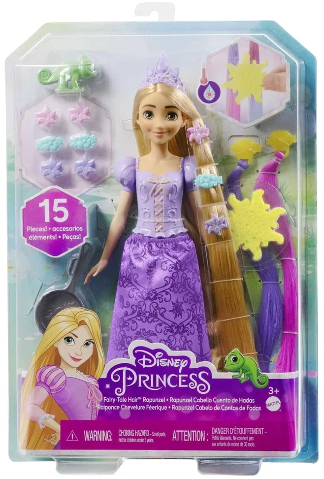Barbie Mattel Disney Princess Rapunzel lėlė su plaukų priedais HLW18
