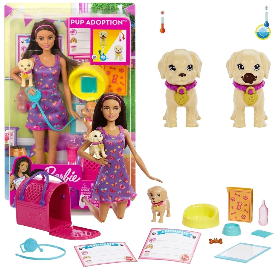 Mattel Lėlė Barbė šuniukų įvaikinimo žaidimų rinkinys