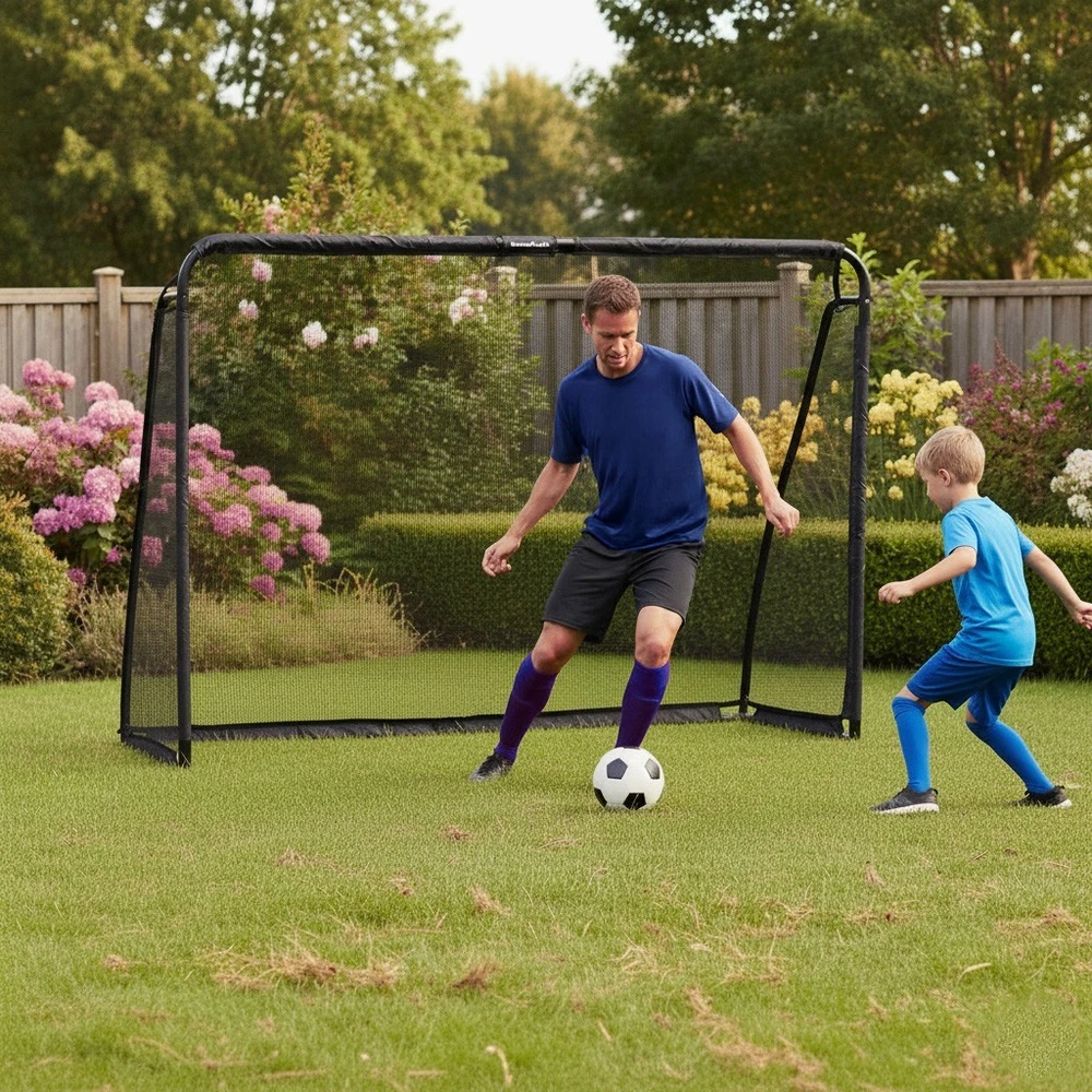 Bauerkraft Dideli metaliniai futbolo vartai su treniruočių tinklu futbolo žaidimams 300x200x90 cm juodi