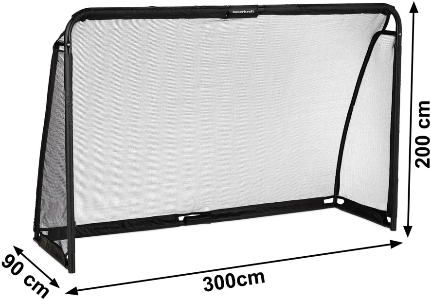 Bauerkraft Dideli metaliniai futbolo vartai su treniruočių tinklu futbolo žaidimams 300x200x90 cm juodi