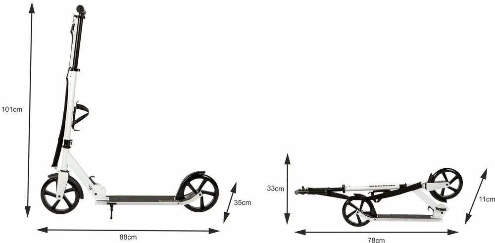 Bauerkraft Miesto paspirtukas vaikams ir paaugliams, sulankstomas, reguliuojamo aukščio 91-101 cm, 200 mm ratai, gertuvės laikiklis
