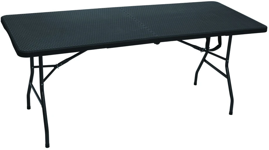 Bauerkraft Didelis sulankstomas sodo banketinis maitinimo stalas rotango lagaminas 180 cm juodas