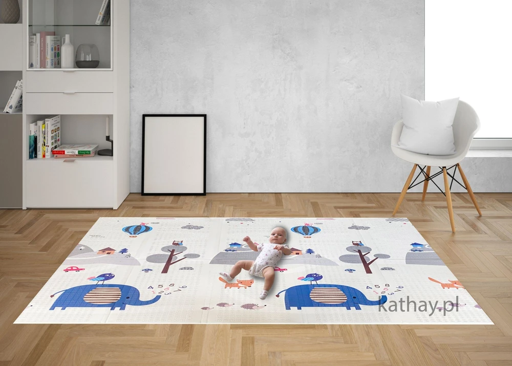 Bauerkraft Dvipusis sulankstomas spalvingas lavinamasis putplasčio vaikiškas kilimėlis 180x200 cm – drambliukas