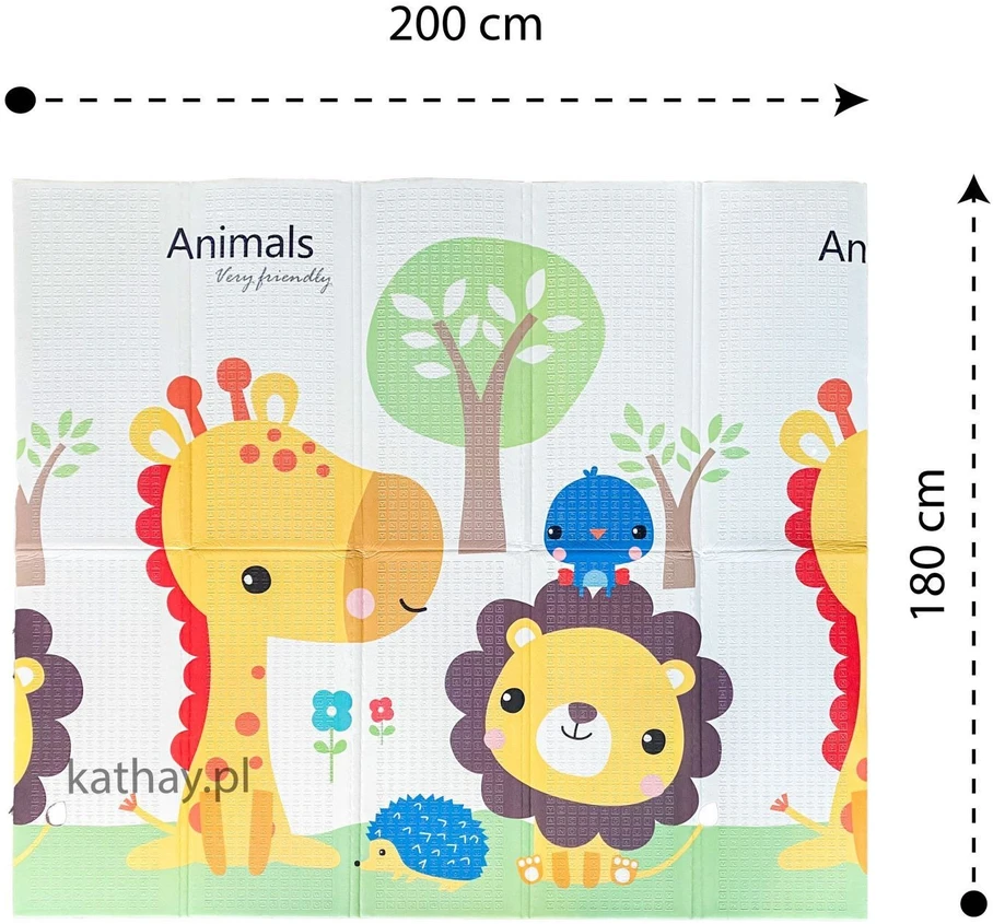 Bauerkraft Dvipusis sulankstomas spalvingas lavinamasis putplasčio vaikiškas kilimėlis 180x200 cm – safari