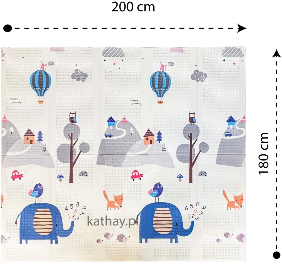 Bauerkraft Dvipusis sulankstomas spalvingas lavinamasis putplasčio vaikiškas kilimėlis 180x200 cm – drambliukas