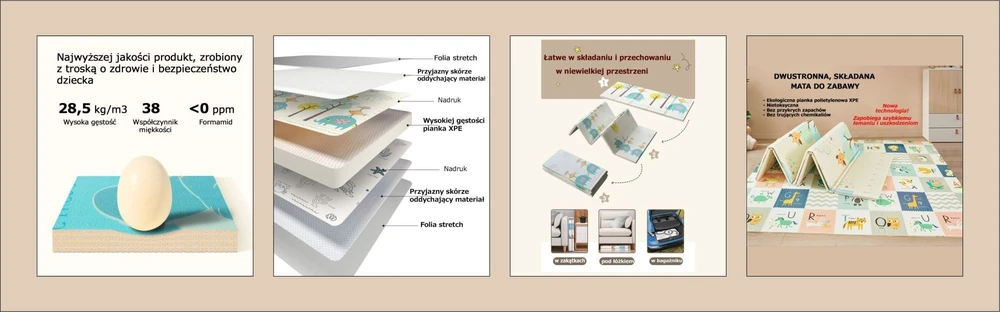 Bauerkraft Dvipusis sulankstomas spalvingas lavinamasis putplasčio vaikiškas kilimėlis 180x200 cm – drambliukas
