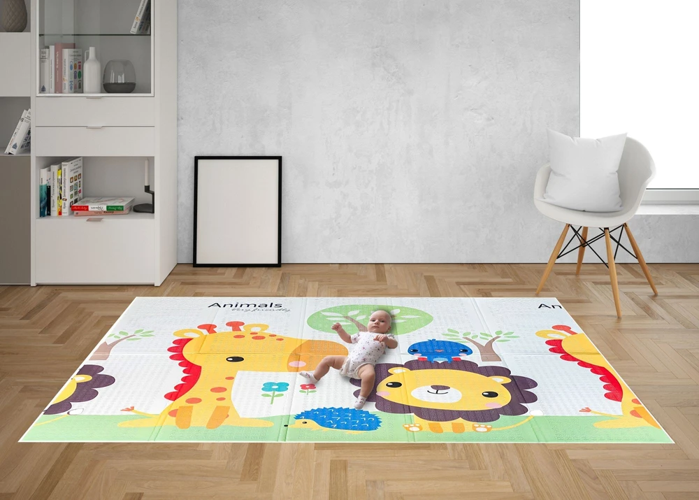 Bauerkraft Dvipusis sulankstomas spalvingas lavinamasis putplasčio vaikiškas kilimėlis 180x200 cm – safari