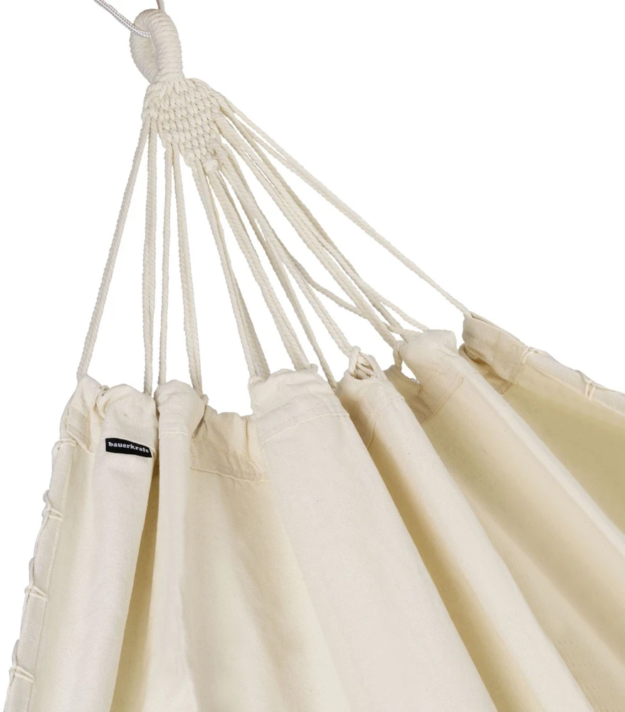 Bauerkraft Dvivietis sodo hamakas su kutais boho stiliaus 200x150 cm smėlio spalvos supynės gultas