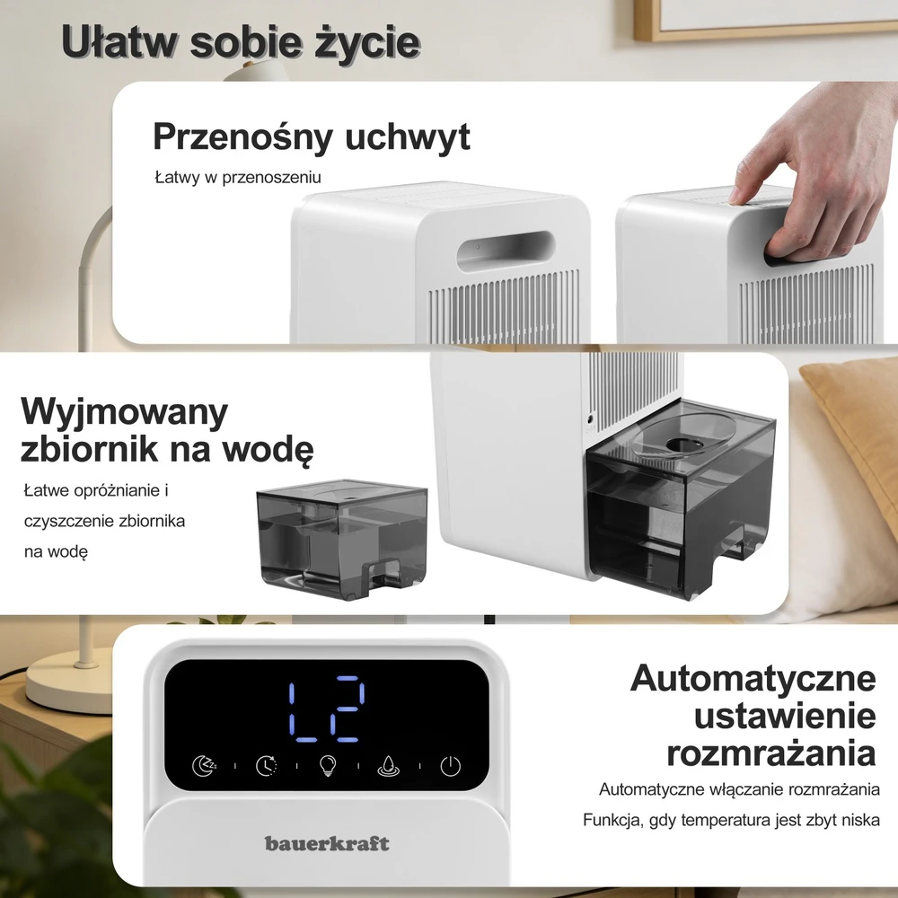 Bauerkraft Kompaktiškas tylus mini oro sausintuvas drėgmės surinkėjas 350 ml/24 val. 1,2 l