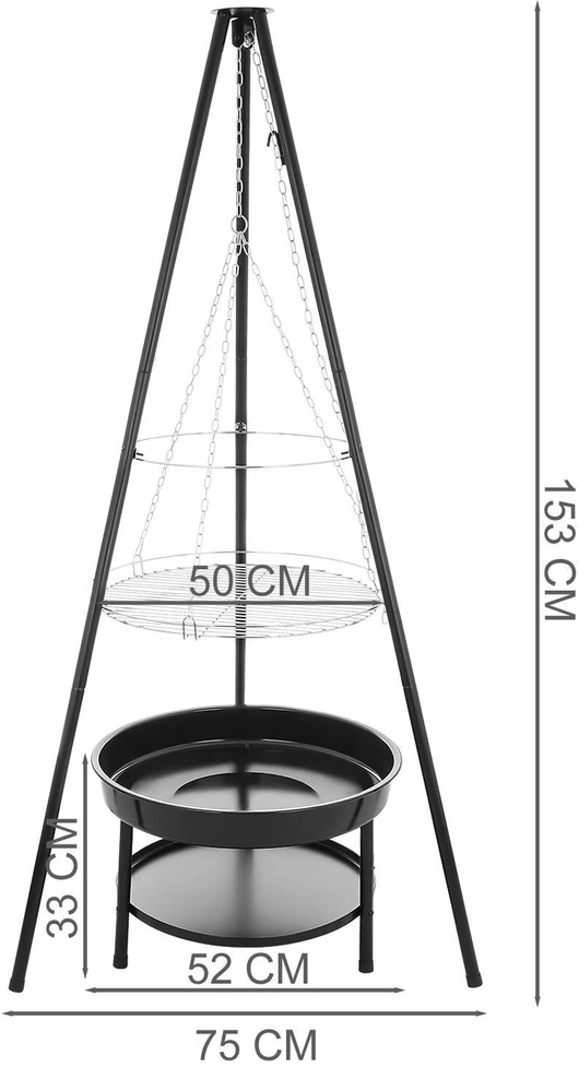Bauerkraft Lauko trikojis didelis pakabinamas 2in1 laužavietės grilis