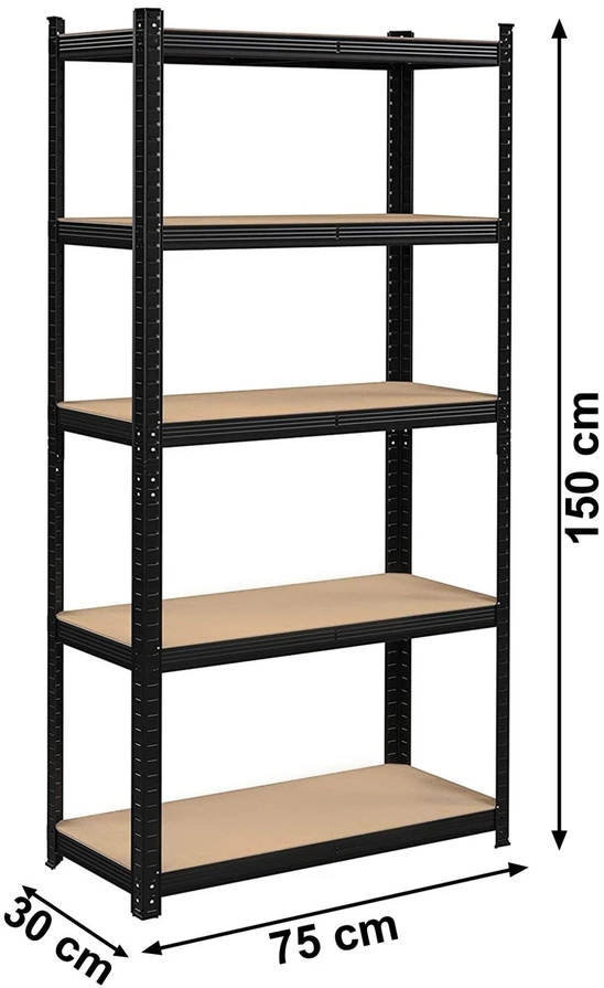 Bauerkraft Metalinė juoda sandėlio lentyna 2in1 su 5 šviesiomis lentynomis 150x75x30 cm