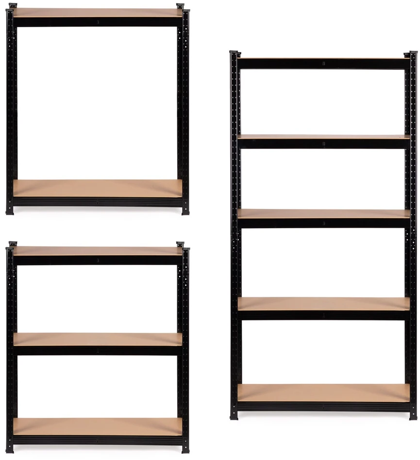 Bauerkraft Metalinė juoda sandėlio lentyna 2in1 su 5 šviesiomis lentynomis 150x75x30 cm