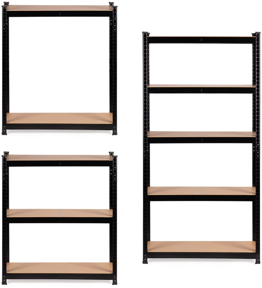 Bauerkraft Metalinė sandėlio lentyna juoda 2in1 5 šviesios lentynos 180x90x40 cm