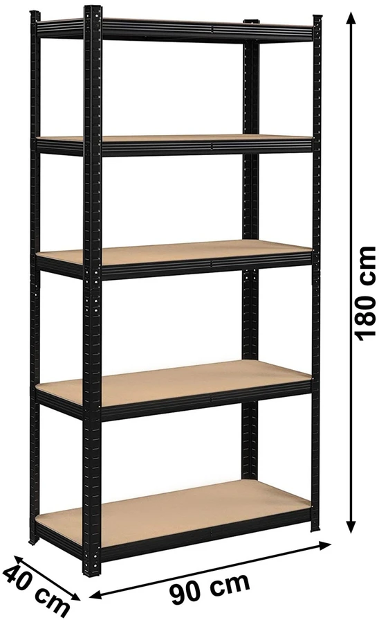 Bauerkraft Metalinė sandėlio lentyna juoda 2in1 5 šviesios lentynos 180x90x40 cm