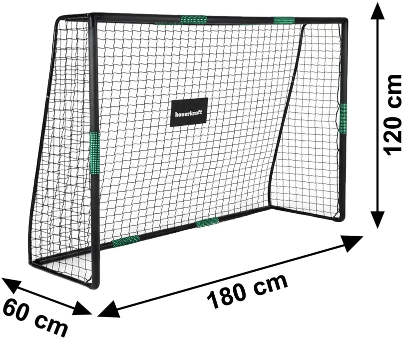 Bauerkraft Metaliniai futbolo vartai su treniruočių tinkleliu žaidimui futbolu 180x120x60 cm juodos ir žalios spalvos