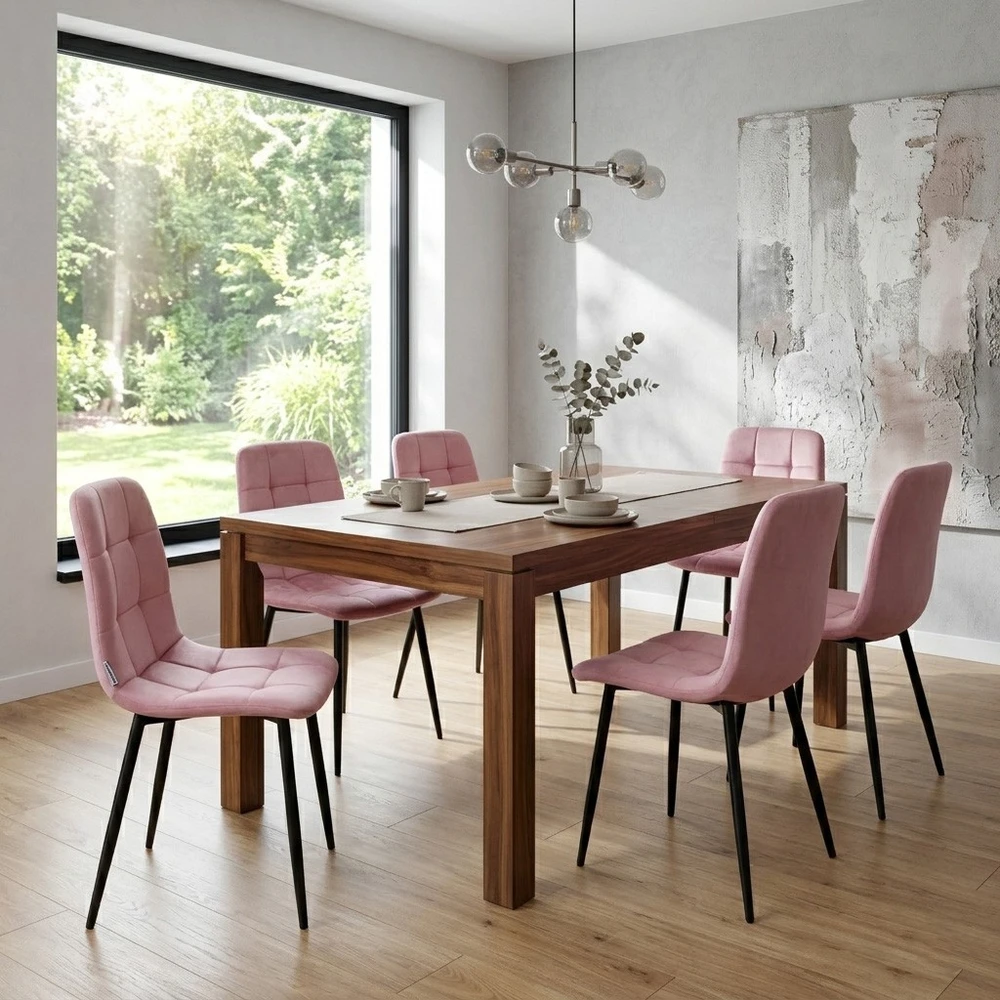 Bauerkraft Minkšta aksominė kėdė svetainei ir valgomajam, rožinė velvetinė palėpės stiliaus