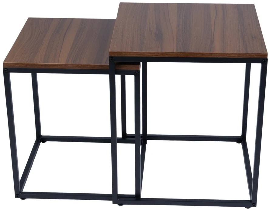 Bauerkraft Modernūs kvadratiniai kavos staliukų rinkinys 2in1 lofto pramoninio stiliaus staliukas riešutmedžio