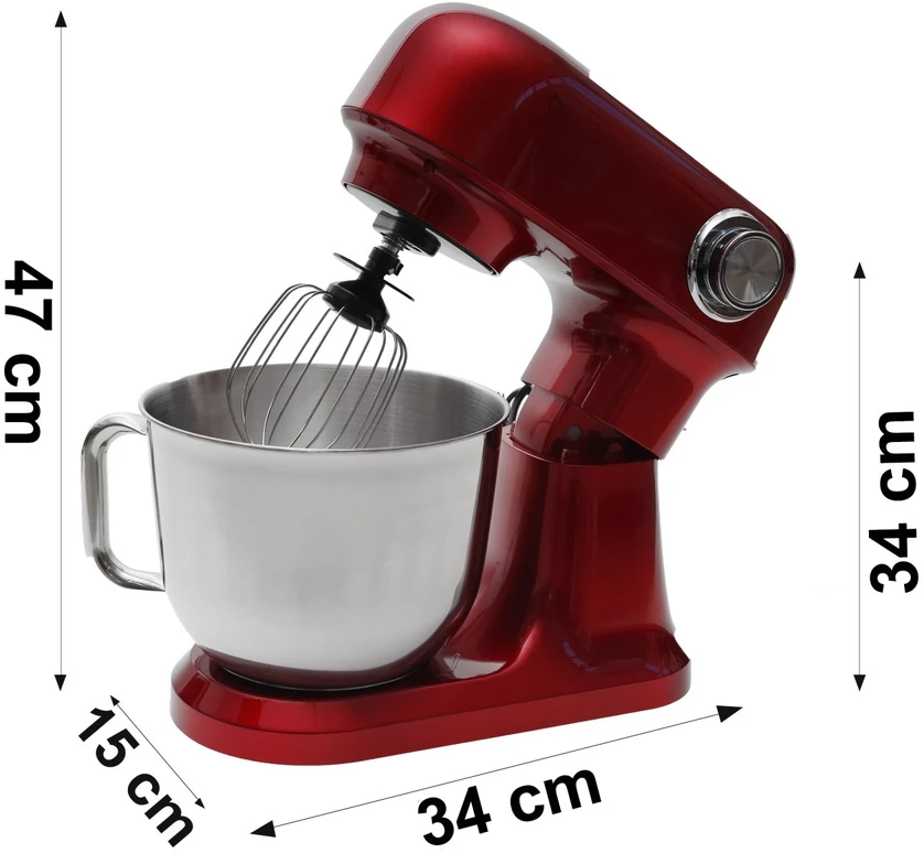 Bauerkraft Planetinis virtuvinis maišytuvas su 5 l dubeniu, 1500 W, silikonine mentele, raudonas