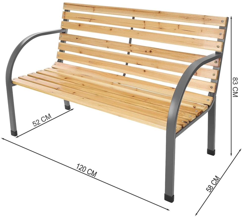 Bauerkraft Sodo suolas 120 cm su atlošu, parkinis, medinis, metalinis, terasai, balkonui