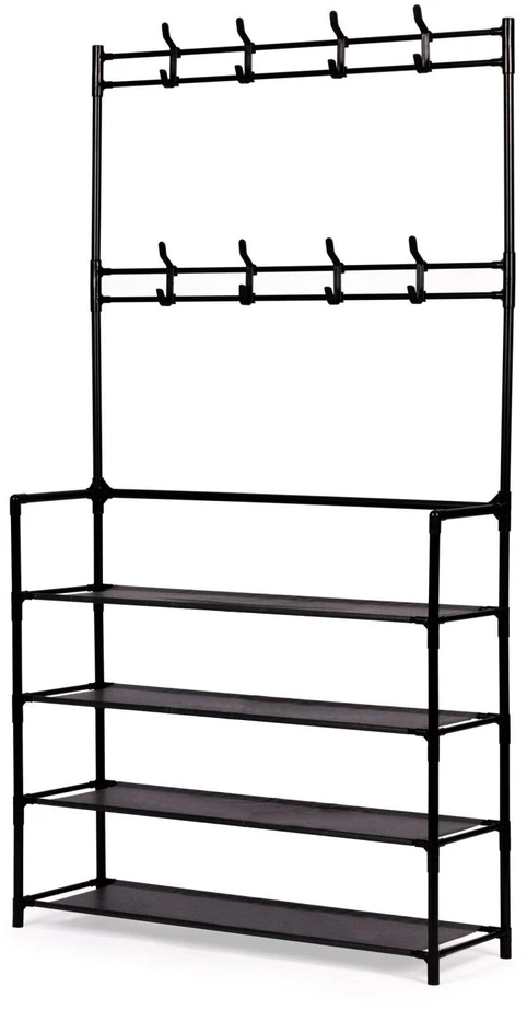Bauerkraft Stovintis drabužių kabykla su lentynomis juoda 80x26x150,5 cm