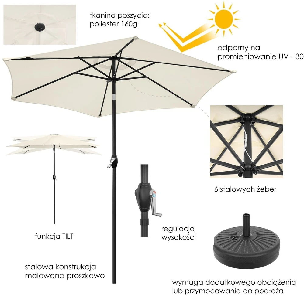 Bauerkraft Reguliuojamas sodo skėtis 210 cm smėlio spalvos