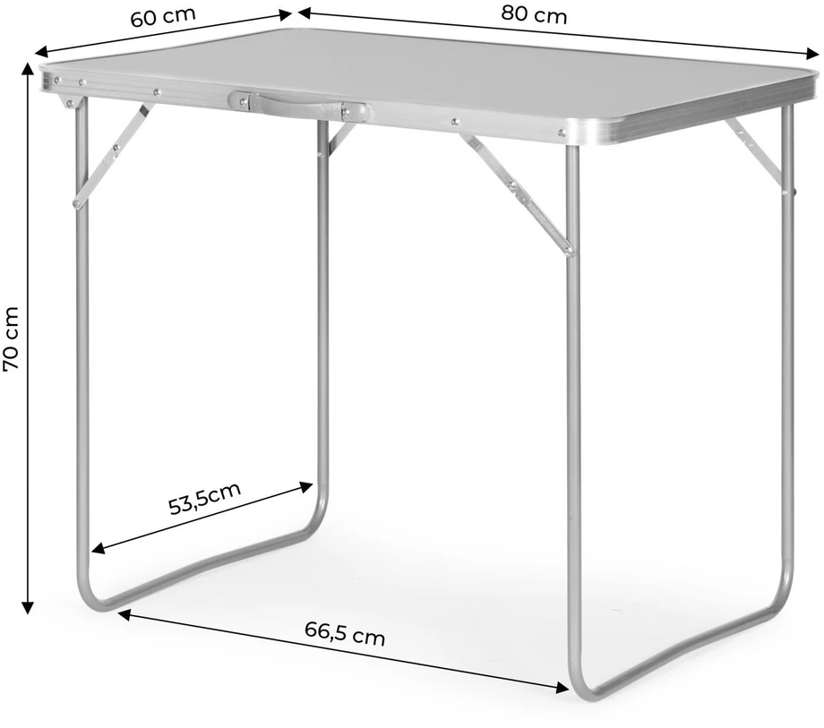 Bauerkraft Sulankstomas turizmo staliukas su lagaminu ir rankena 80x60x70 cm sidabro spalvos