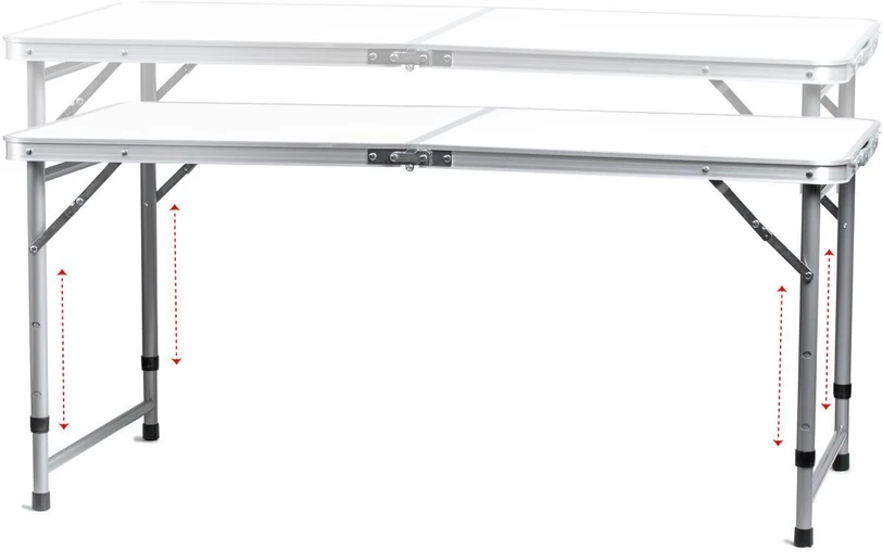 Bauerkraft Sulankstomas turizmo staliukas su lagaminu, nešiojimo rankena ir aukščio reguliavimu 120x60x70 cm baltas