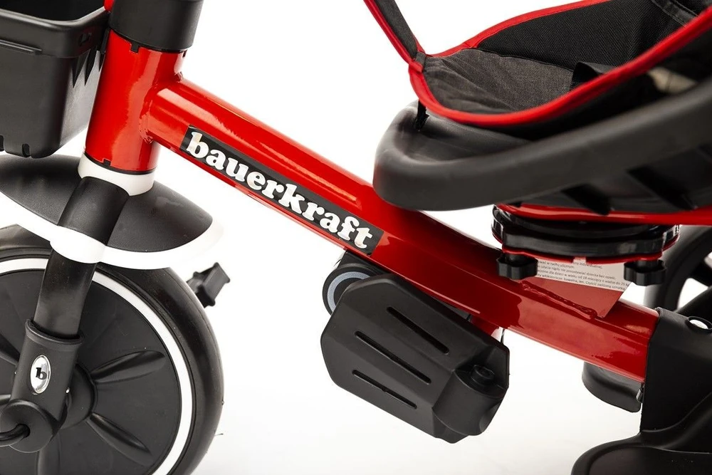 Bauerkraft triratis su stogeliu ir vairu 2in1 raudonas vežimėlis