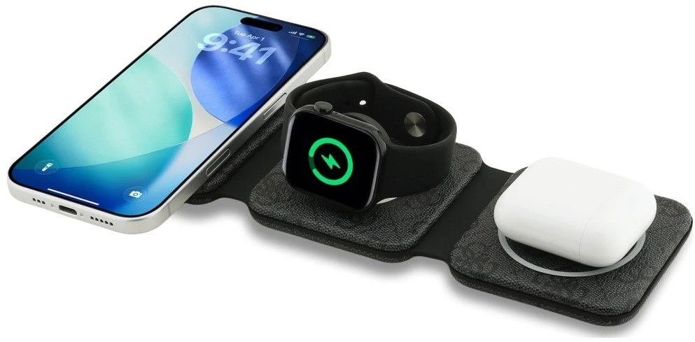 Guess PU 4G MagSafe belaidis įkroviklis 3v1 juodos spalvos