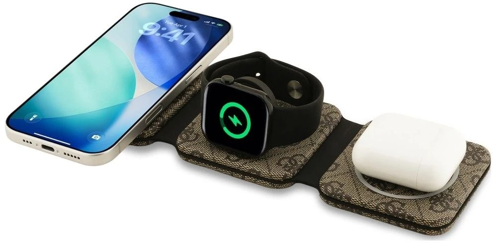 Guess PU 4G MagSafe belaidis įkroviklis 3v1 rudos spalvos