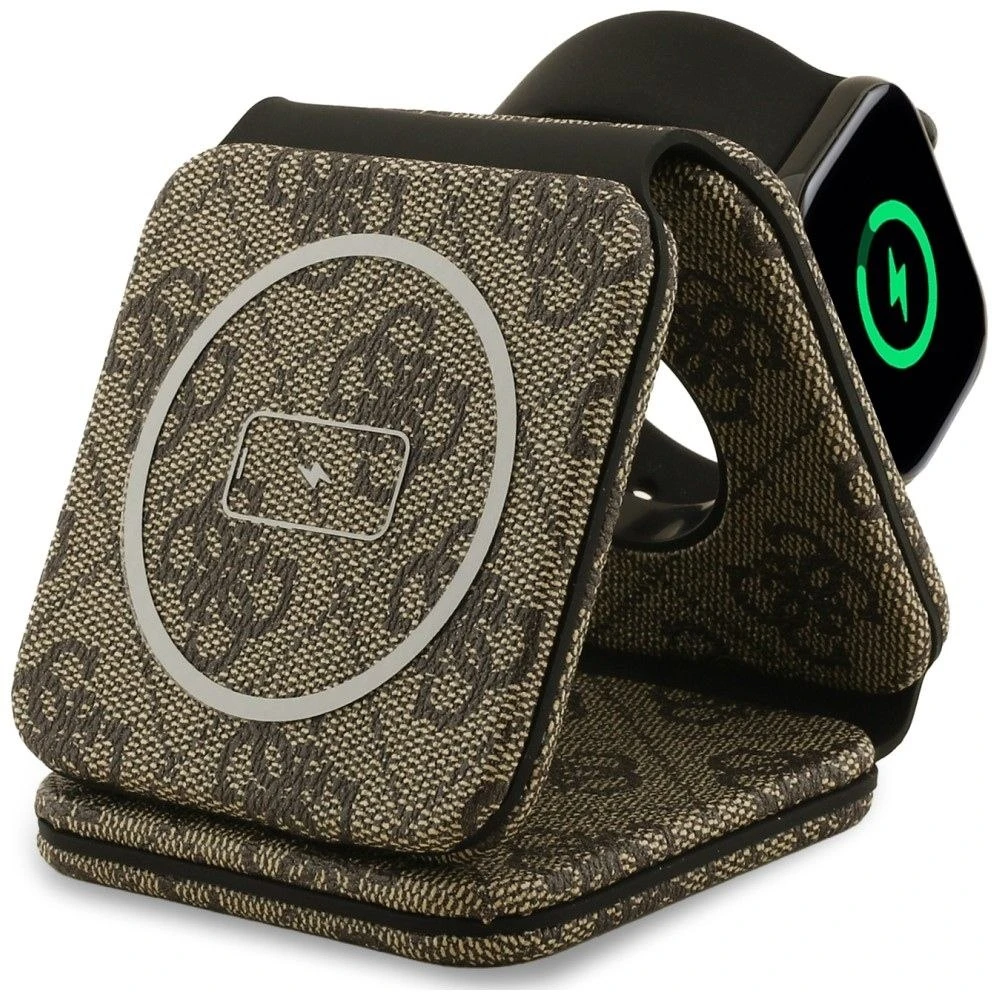 Guess PU 4G MagSafe belaidis įkroviklis 3v1 rudos spalvos