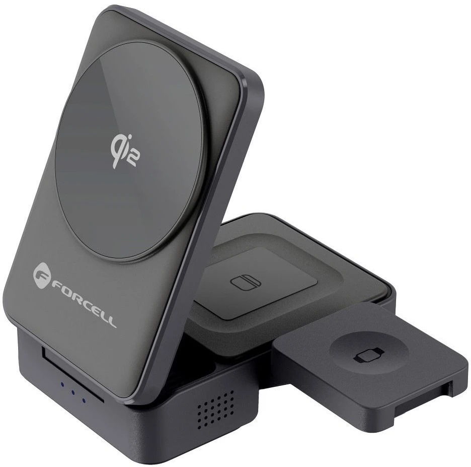 Belaidis įkroviklis Forcell F-Energy 3in1 Flex Pro Qi2, suderinamas su MagSafe (F-05) sidabrinis