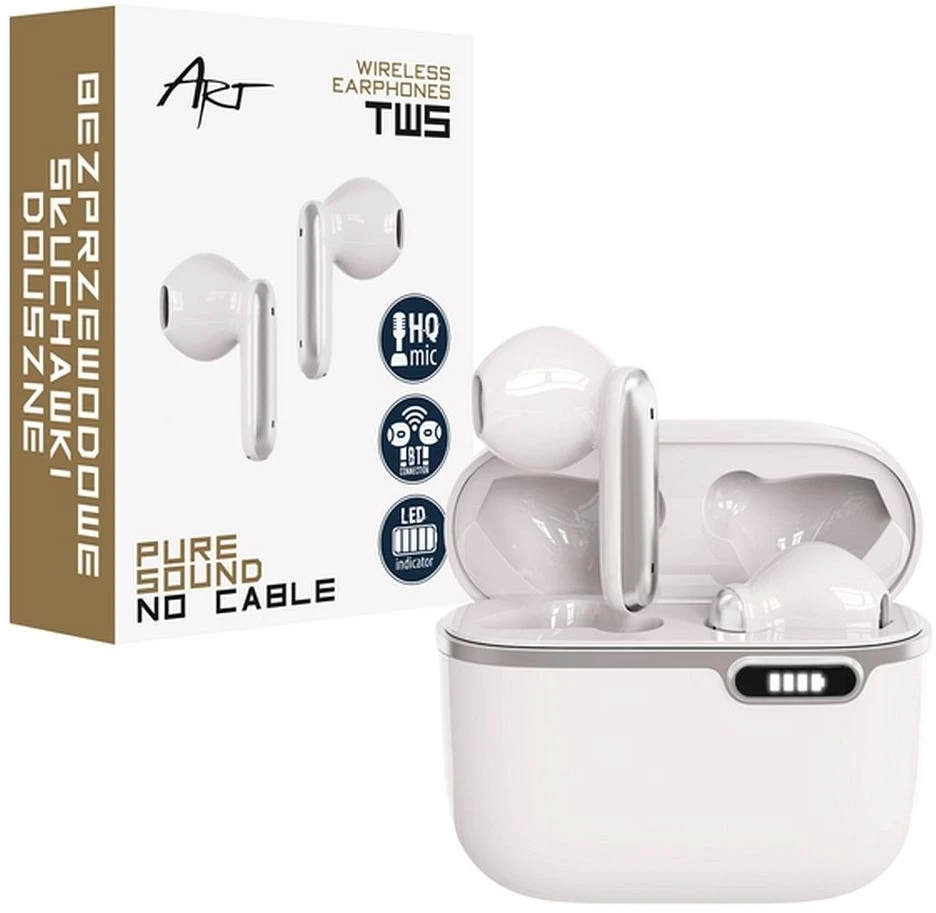 ART BT Ausinės With HQ Mikrofonas TWS USB-C baltas