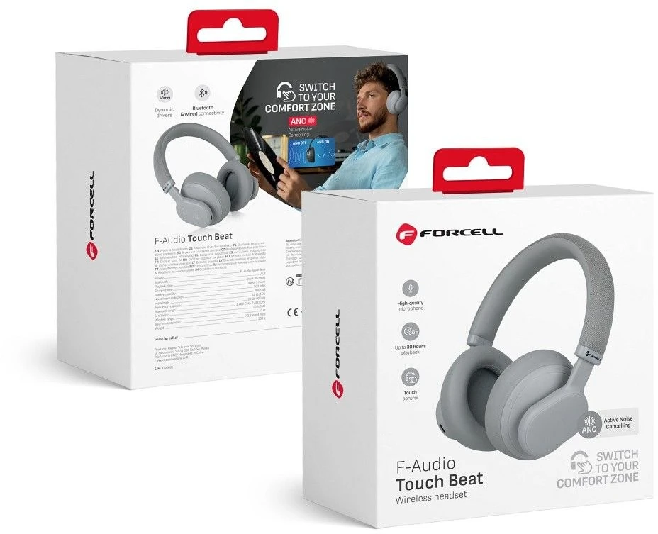 "Forcell F-Audio Touch Beat ANC belaidės ausinės, pilkos"