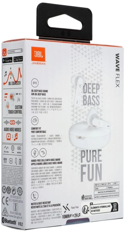 Belaidės Ausinės JBL Wave Flex, Baltos spalvos