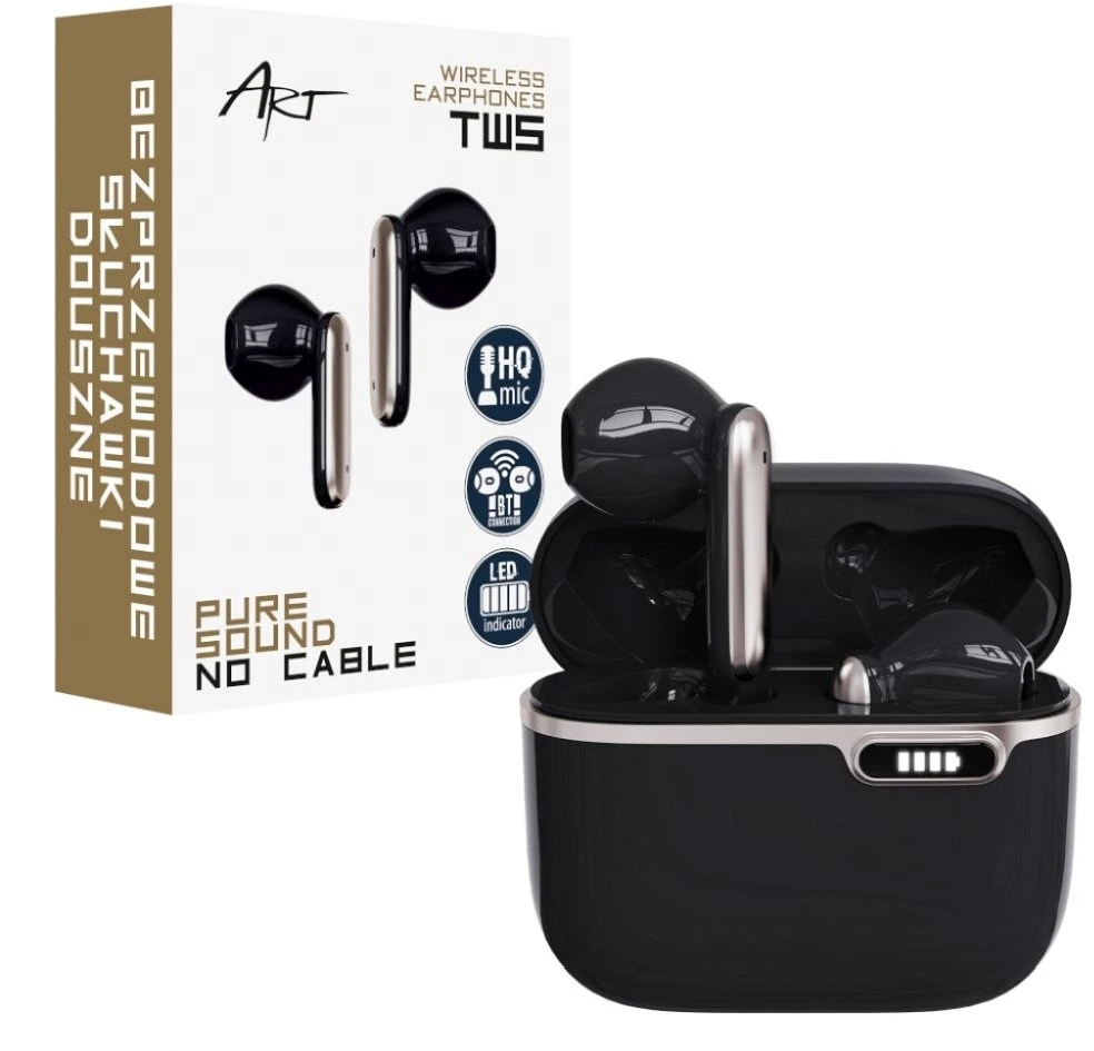 ART BT Ausinės With HQ Mikrofonas TWS USB-C juodas