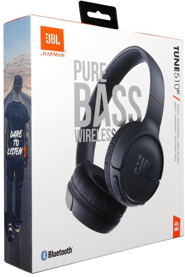 Lengvos ir patogios belaidės Ausinės JBL Tune 510BT Pure Bass sound su mikrofonu, Juodos
