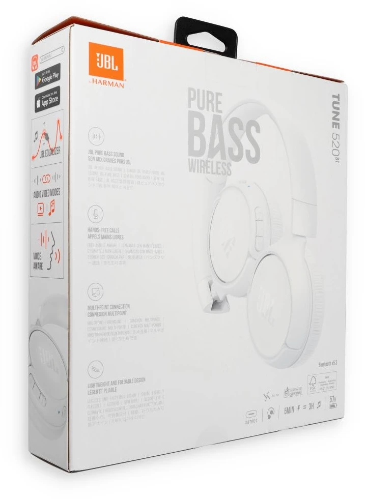 Ausinės JBL Tune 520 BT, Baltos spalvos