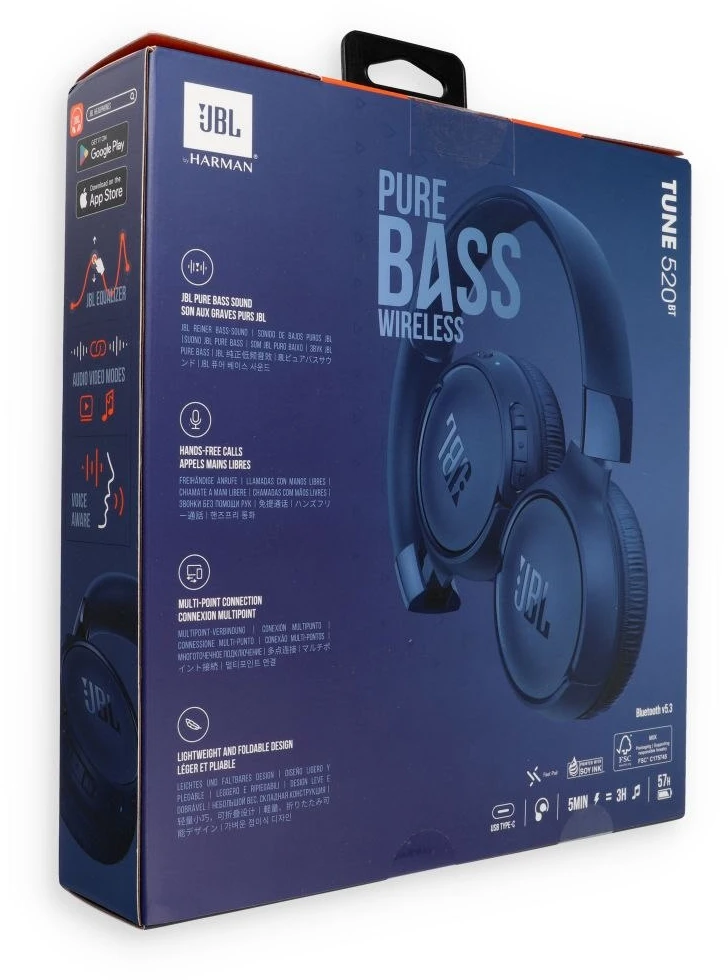 Belaidės ausinės JBL T520, Mėlynos spalvos
