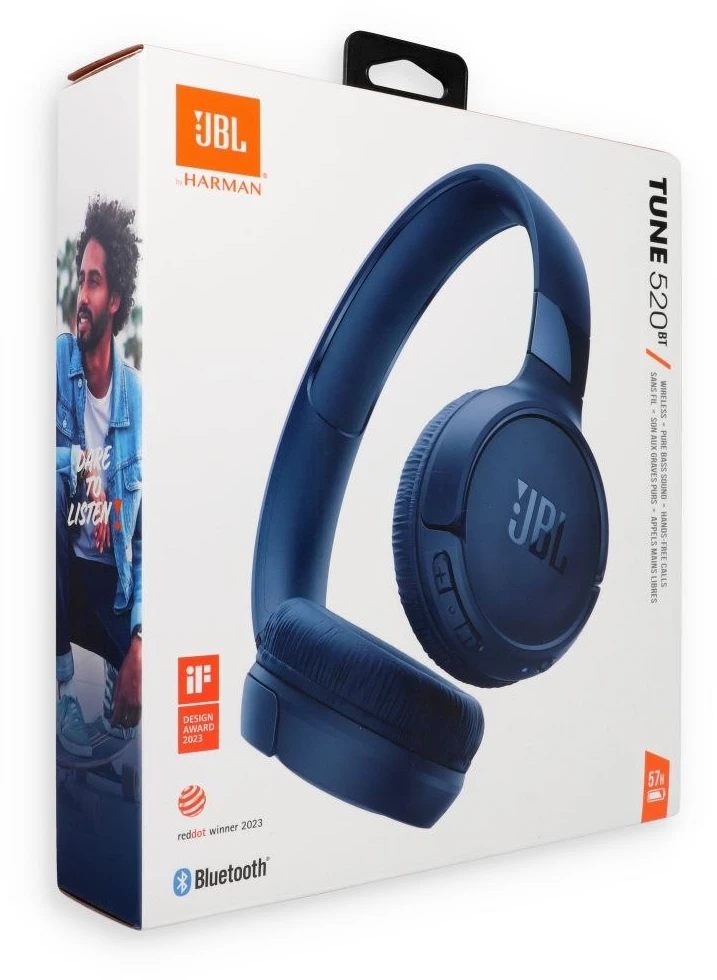 Belaidės ausinės JBL T520, Mėlynos spalvos