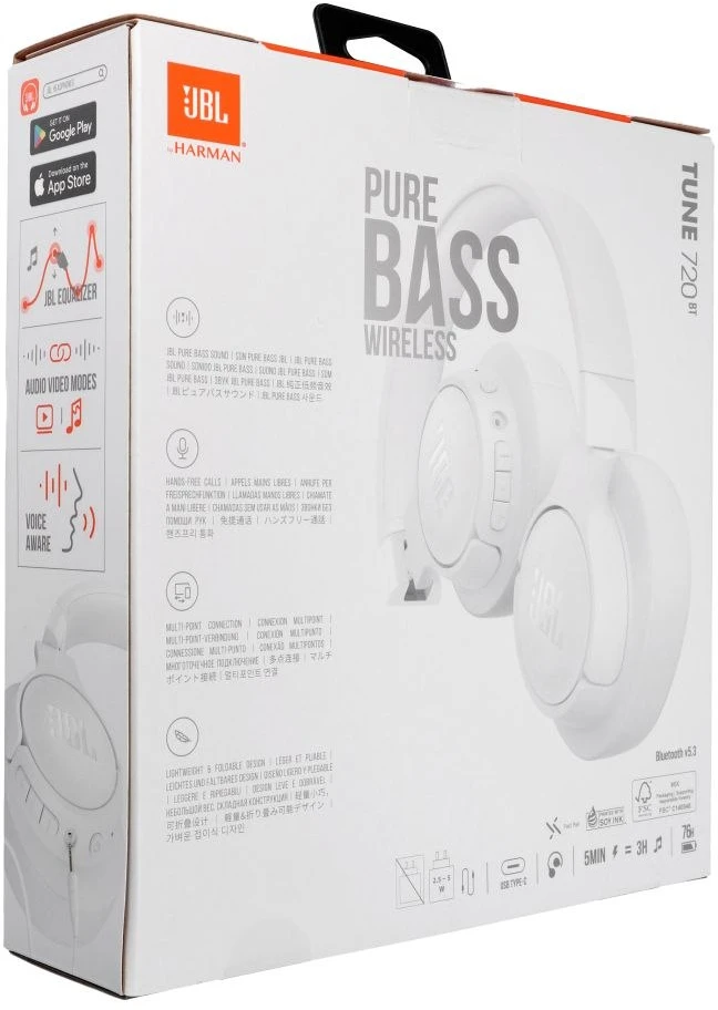 Belaidės ausinės JBL Tune 720BT, Baltos spalvos