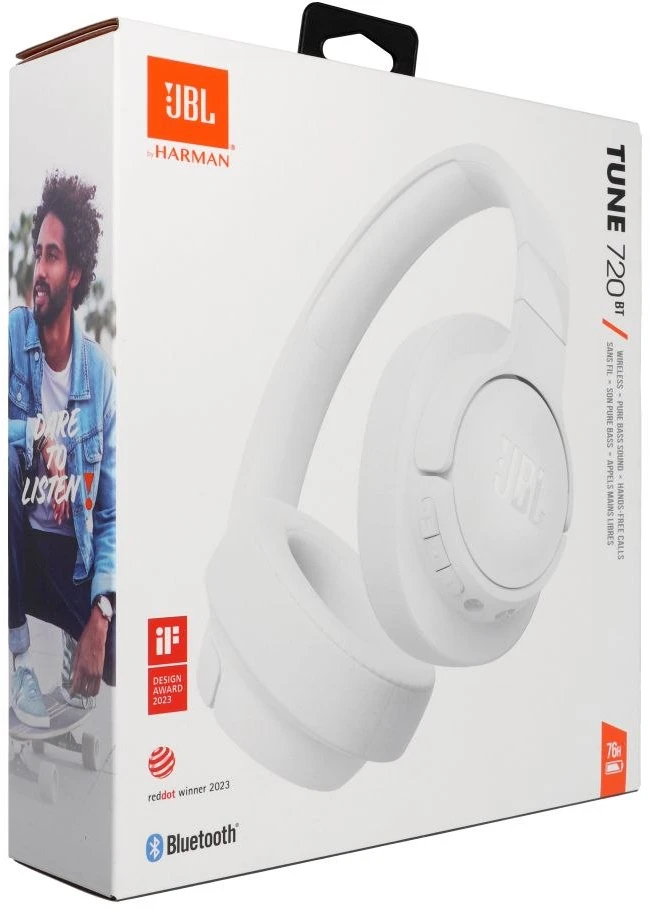 Belaidės ausinės JBL Tune 720BT, Baltos spalvos