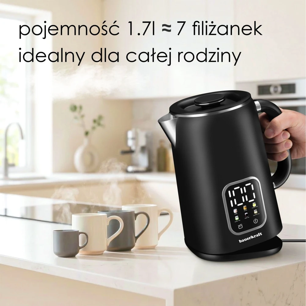 Bauerkraft Elektrinis juodas virdulys 1,7 l, su temperatūros reguliavimo funkcija