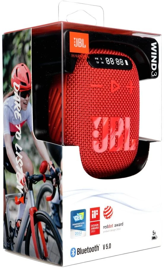 Belaidė kolonėlė JBL Wind 3 su laikikliu ant vairo, raudona