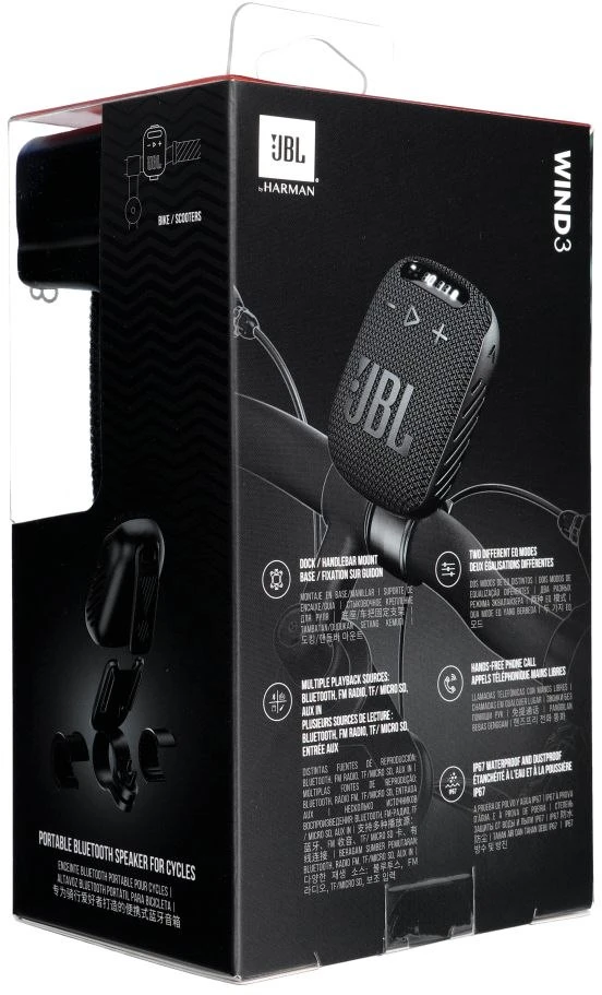 Belaidė kolonėlė JBL Wind 3 su laikikliu ant vairo, juodas