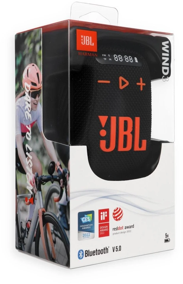 Wireless speaker JBL Wind 3 with handlebar holder juodas and oranžinis
