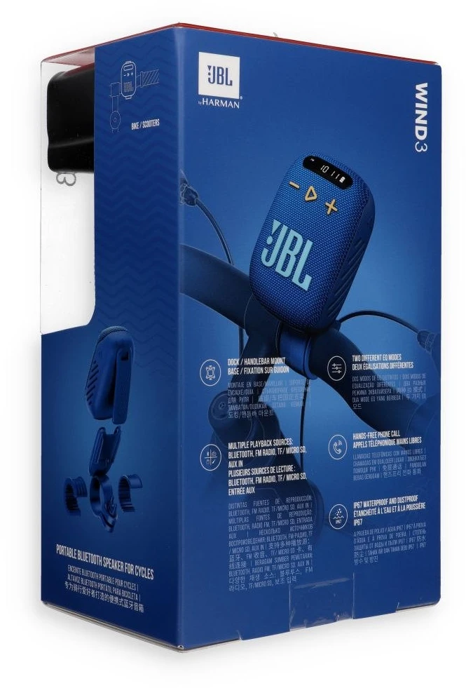 Store24 Belaidė kolonėlė JBL Wind 3 su laikikliu ant vairo, mėlynos spalvos