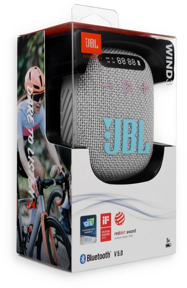 Store24 Belaidė kolonėlė JBL Wind 3 su laikikliu ant vairo, pilkos spalvos