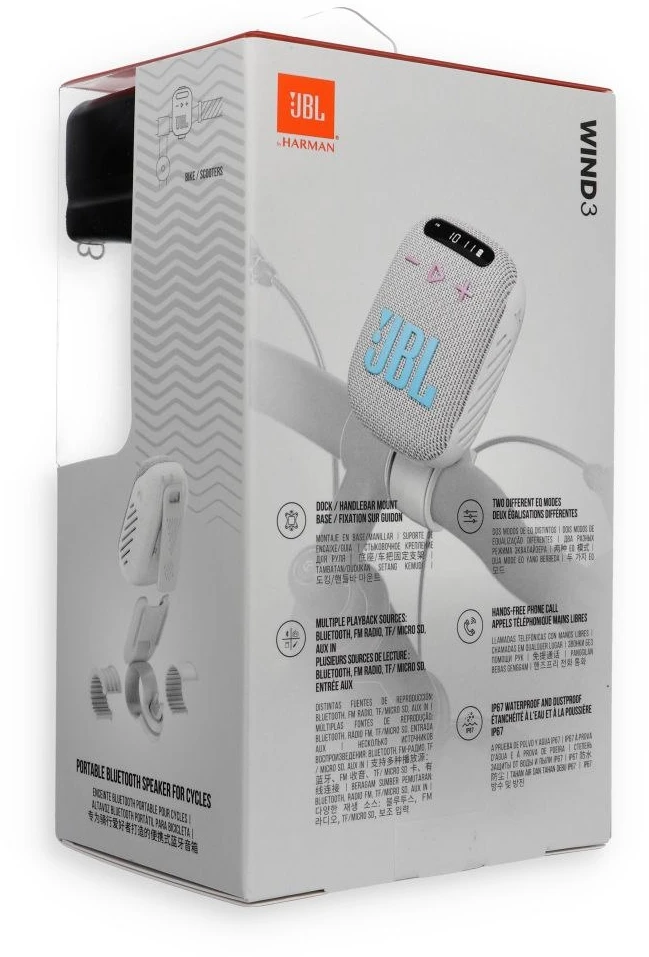 Store24 Belaidė kolonėlė JBL Wind 3 su laikikliu ant vairo, pilkos spalvos